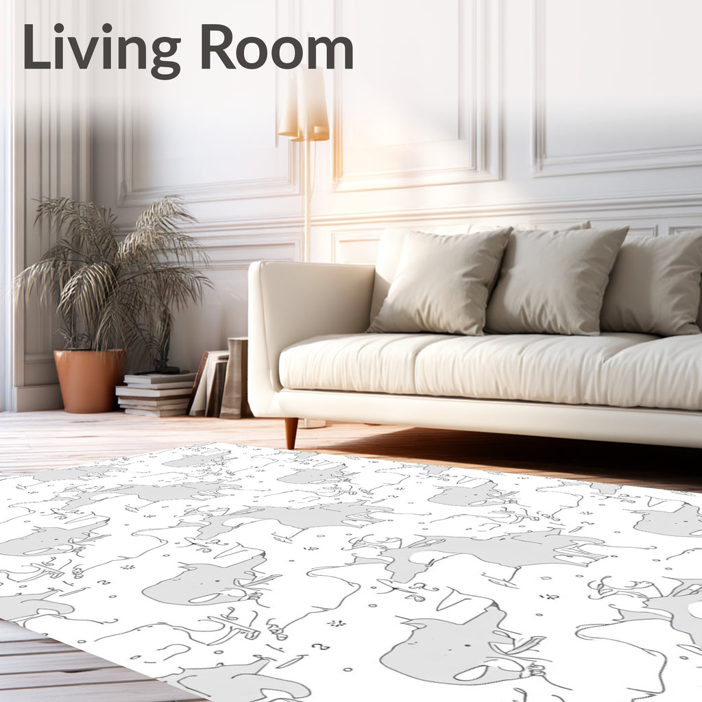 Minimalist Gray Elephant Sketch Repeat Rug