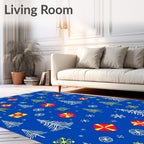 Blue Christmas Trees and Gifts Snowflakes Rug