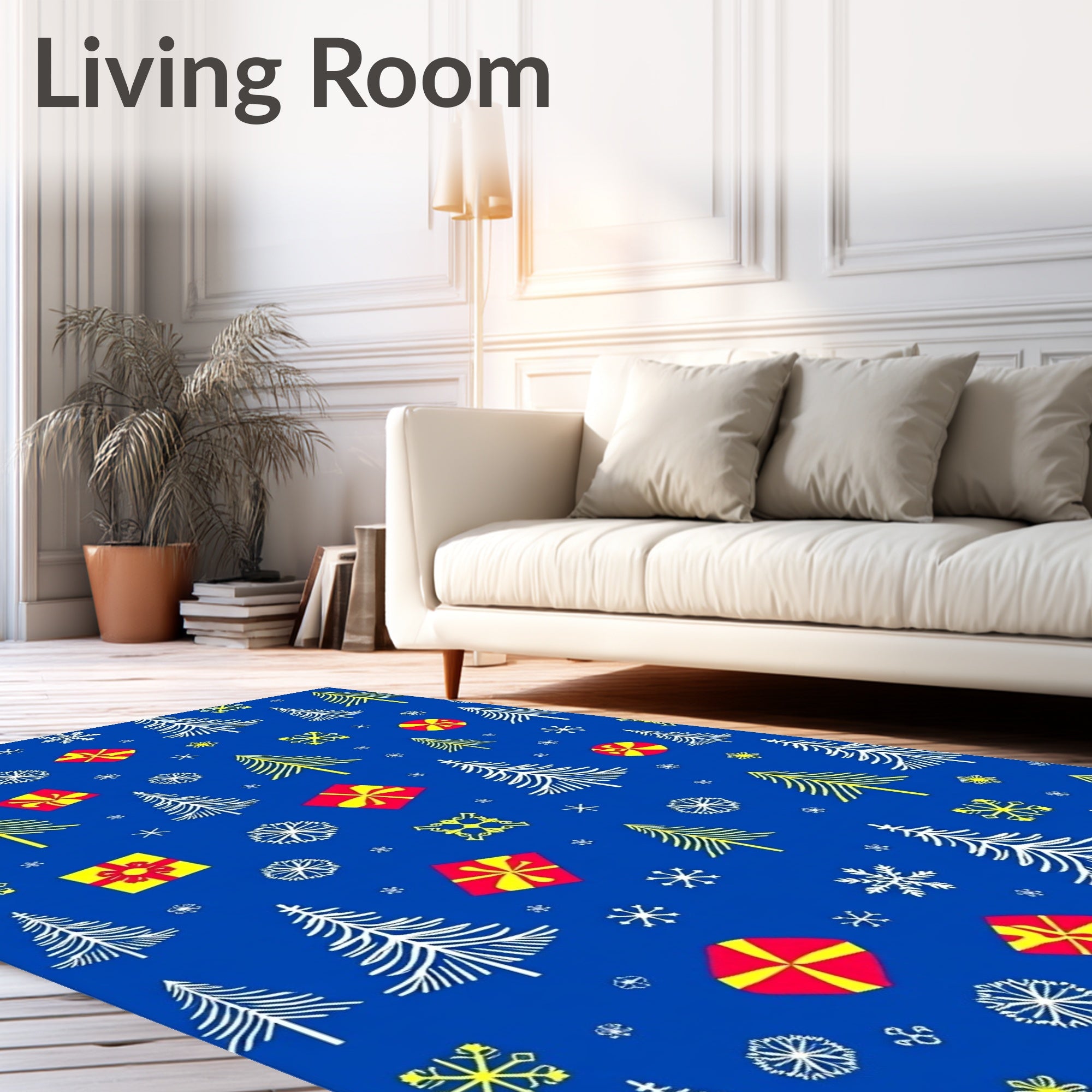Blue Christmas Trees and Gifts Snowflakes Rug
