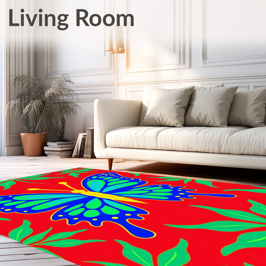 Vibrant Blue Butterfly Foliage Rug