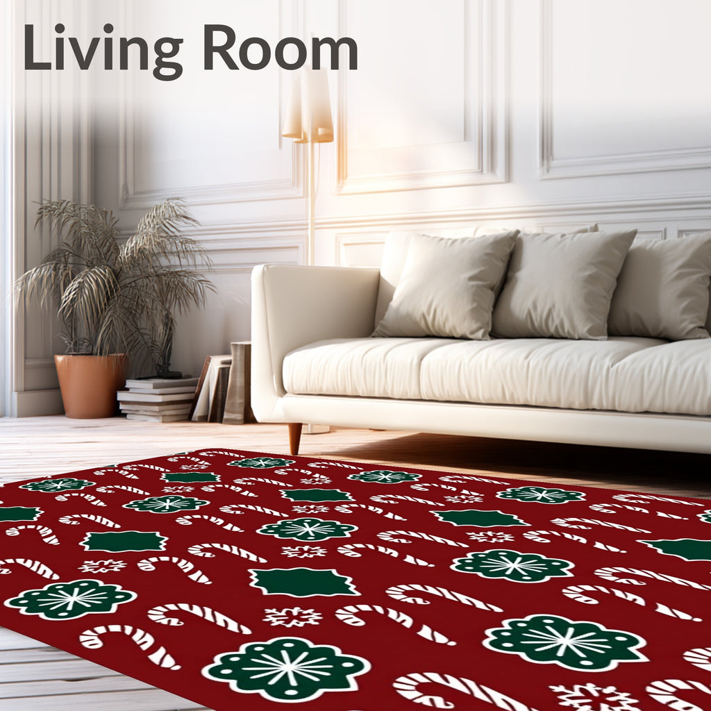 Crimson Candy Cane Snowflake Garland Rug