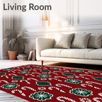 Crimson Candy Cane Snowflake Garland Rug