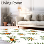 Whimsical Orange Bird Evergreen Sprig Rug