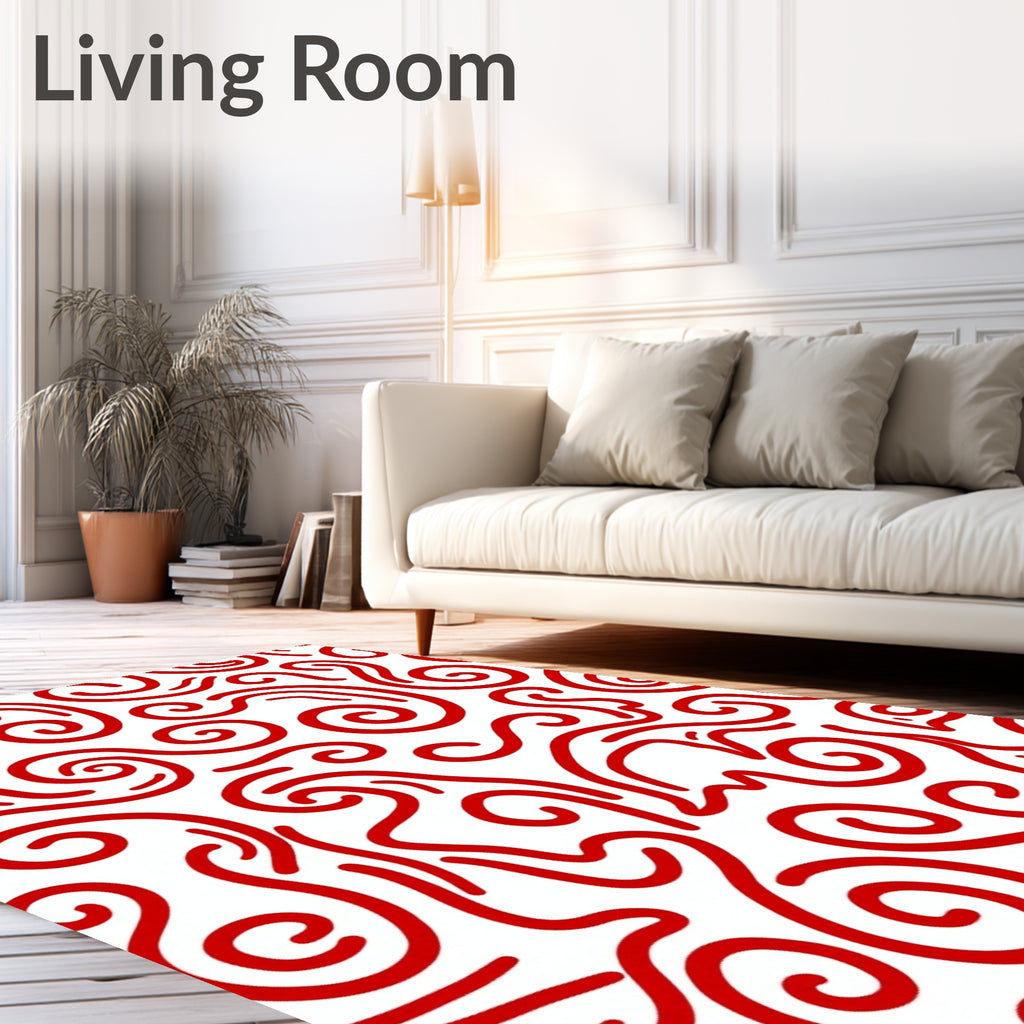 Bold Red Swirling Line Art Rug
