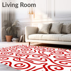 Bold Red Swirling Line Art Rug