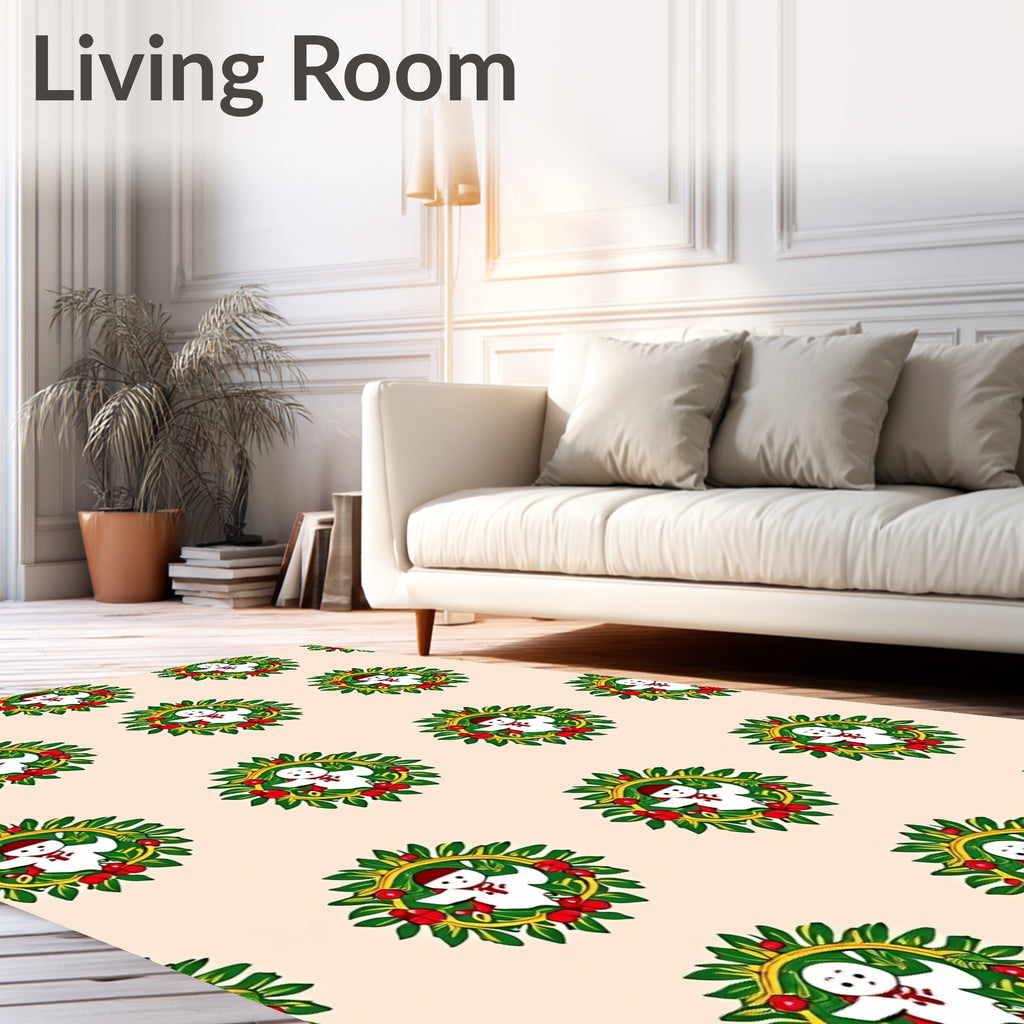 Festive Snowman Wreath Circle Repeats Rug