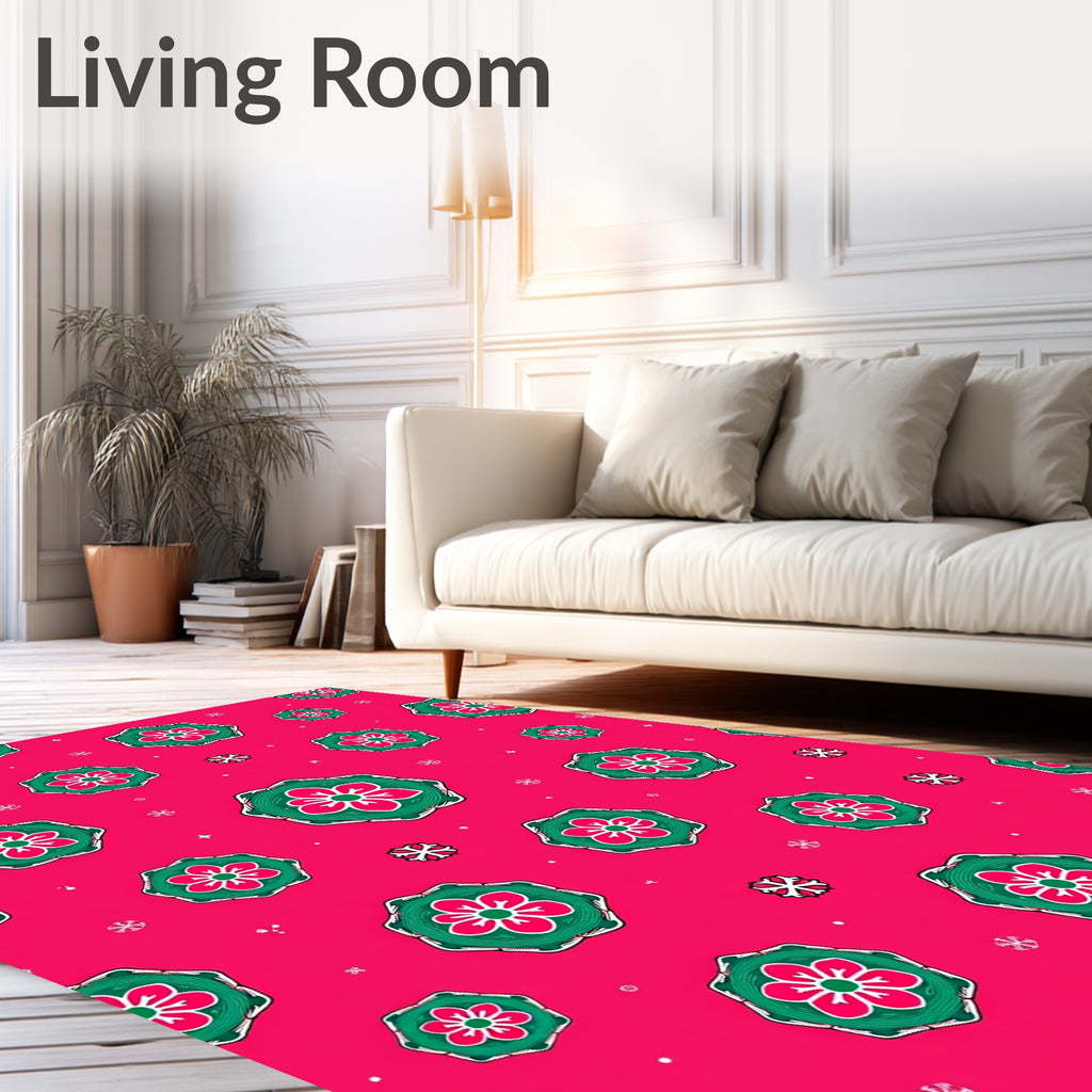 Fuchsia Pink Floral Medallion Scatter Rug