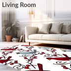 Red and Gray Birds Berries Branches Rug