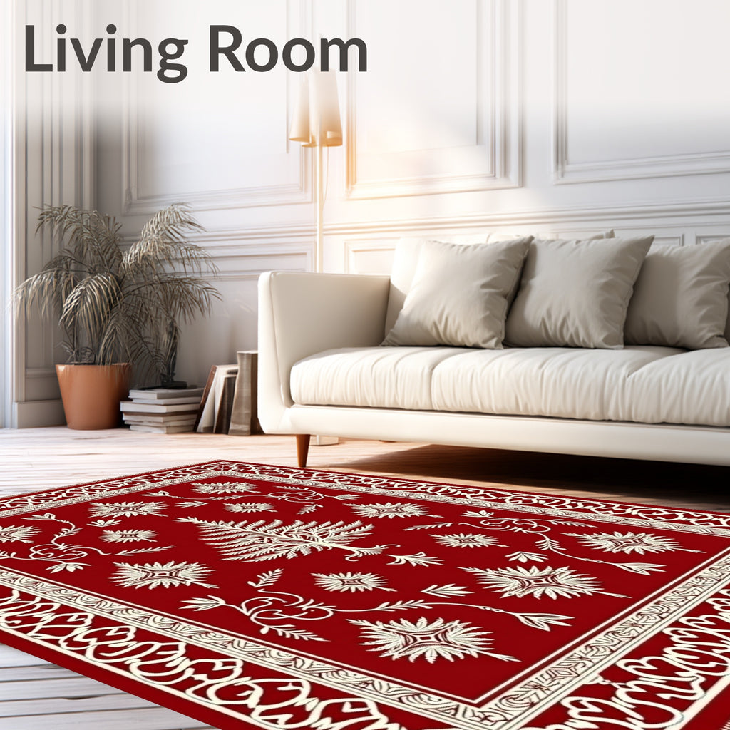 Crimson White Tree Floral Medallion Rug