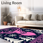 Pink Deer Snowflakes Forest Border Rug