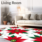 Festive Red Poinsettia Starburst Rug