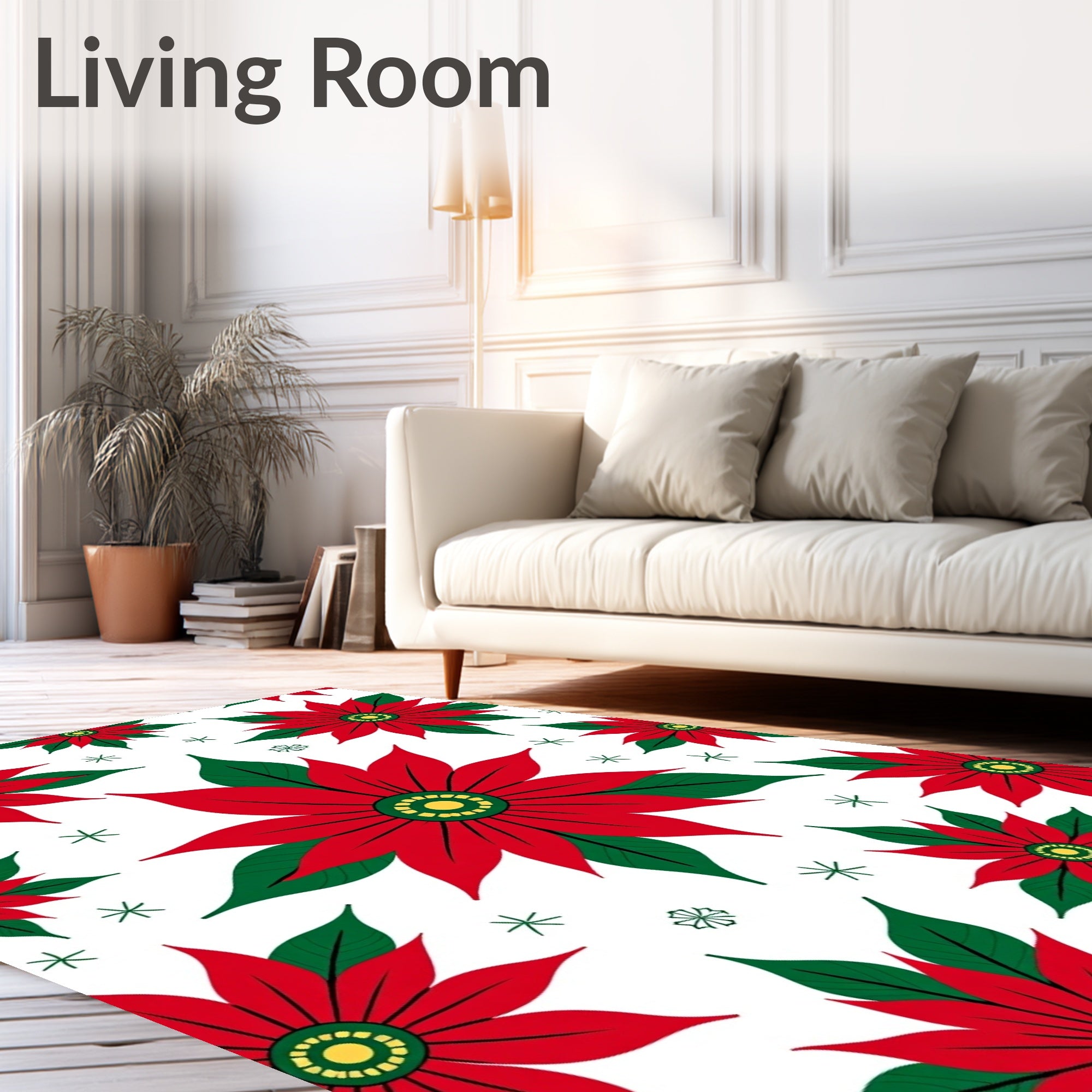 Festive Red Poinsettia Starburst Rug