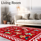 Festive Red Christmas Kids Snowflakes Border Rug