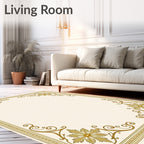 Golden Leafy Swirl Border Rug