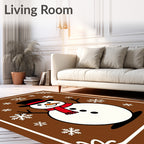 Charming Snowman Snowflake Brown Rug