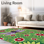 Bold Crimson Dragonfly Floral Burst Rug