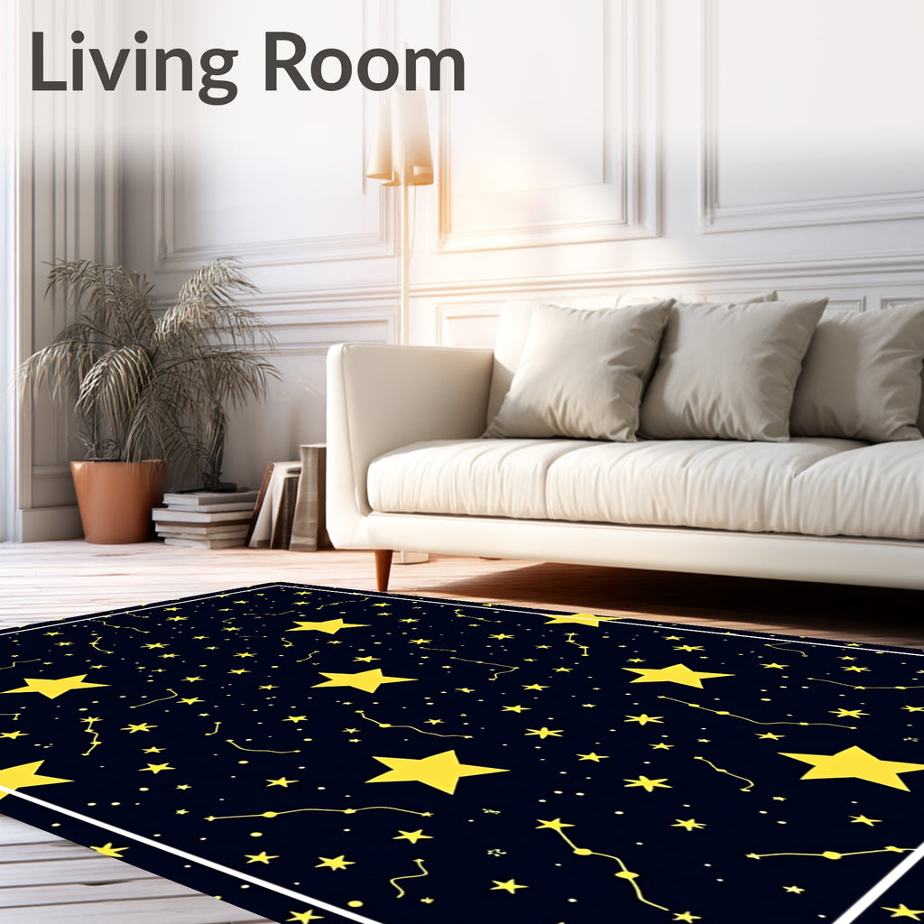 Cosmic Yellow Stars Night Sky Rug