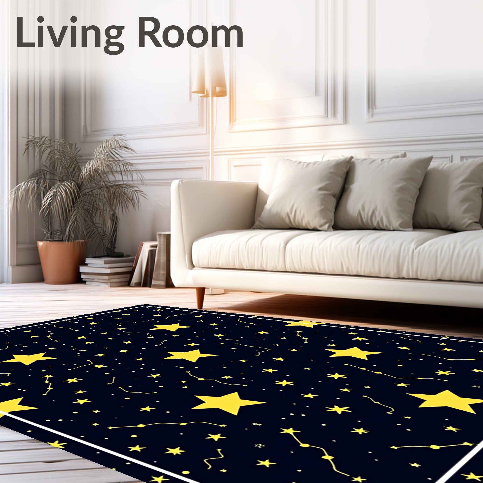 Cosmic Yellow Stars Night Sky Rug