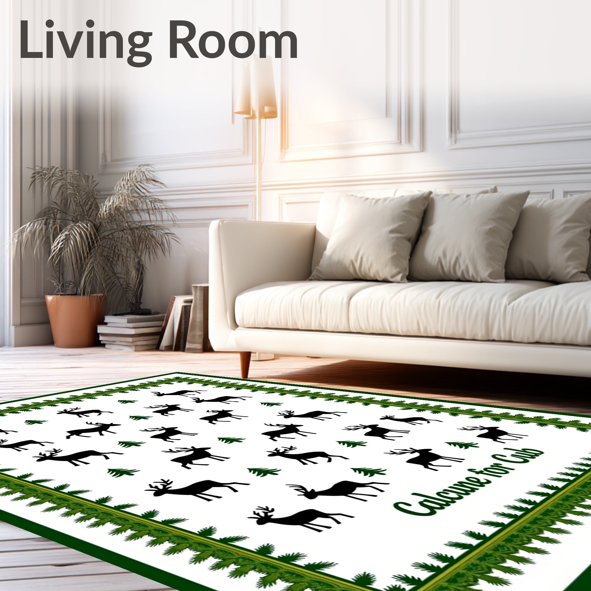 Forest Green Deer and Pine Trees Trail Rug
