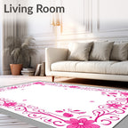 Bright Pink Floral Scroll Border Rug