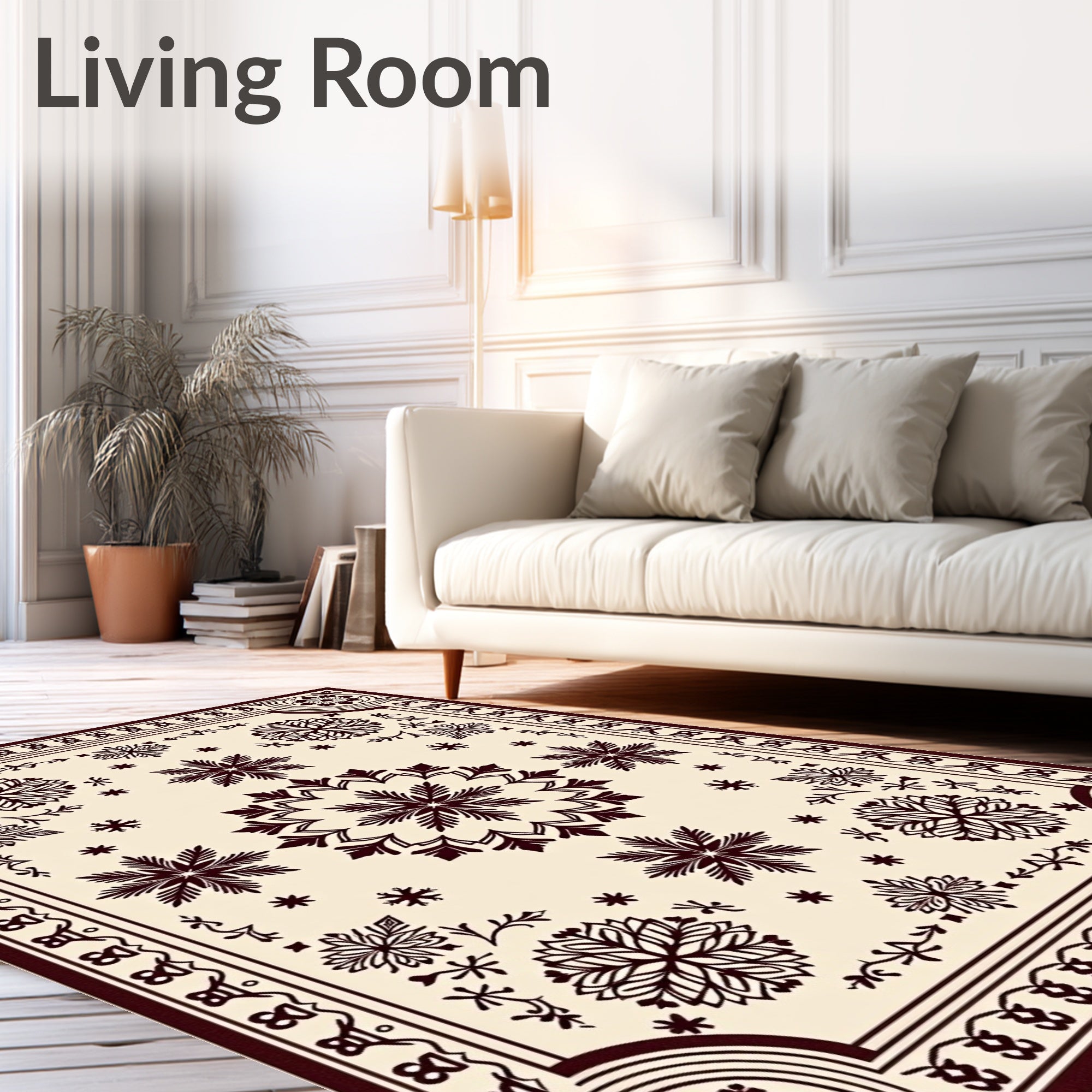 Dark Crimson Snowflake Floral Medallion Rug