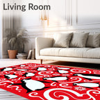 Playful Red Penguin Swirl Holiday Rug