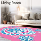 Pink Blue Snowflake Mandala Rug