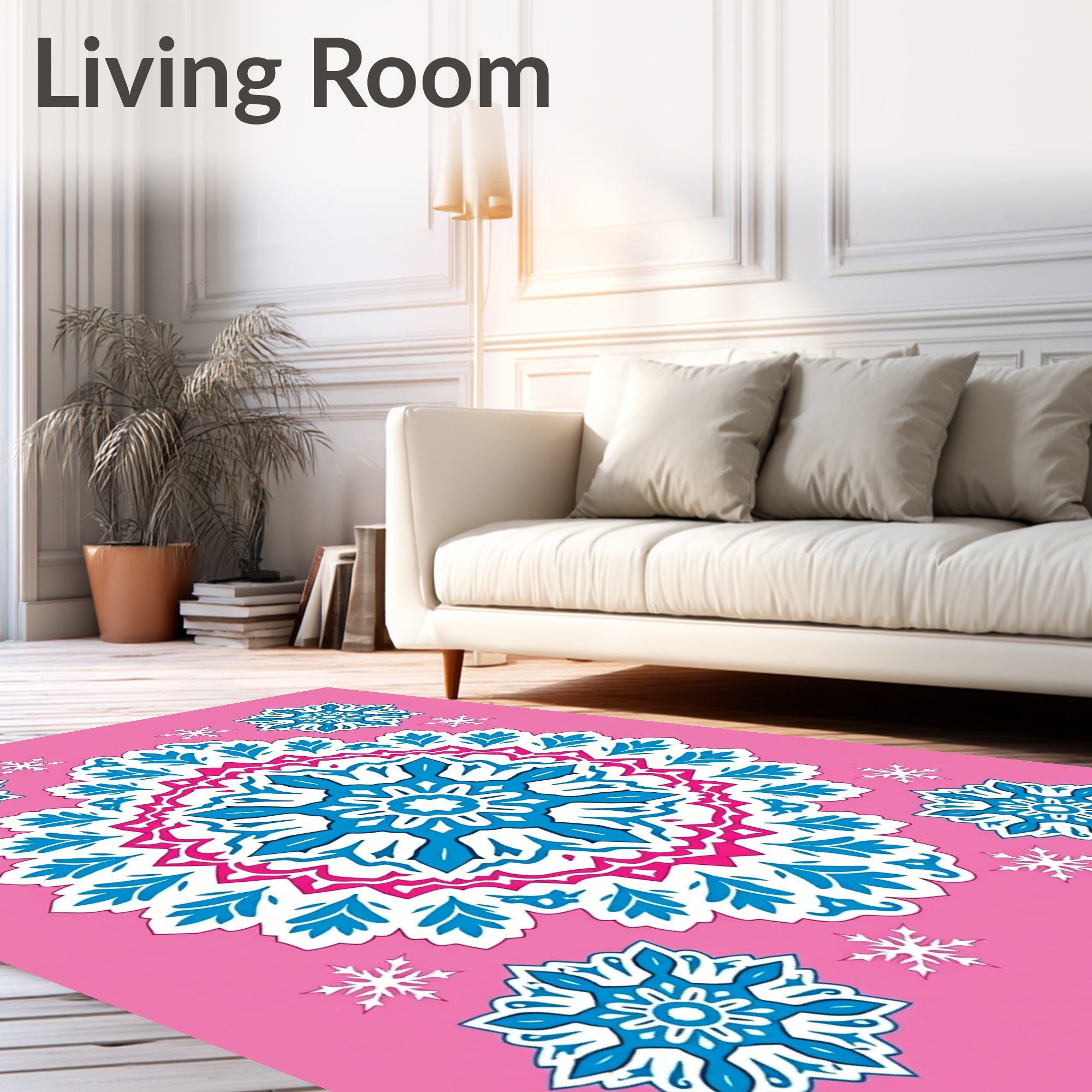 Pink Blue Snowflake Mandala Rug