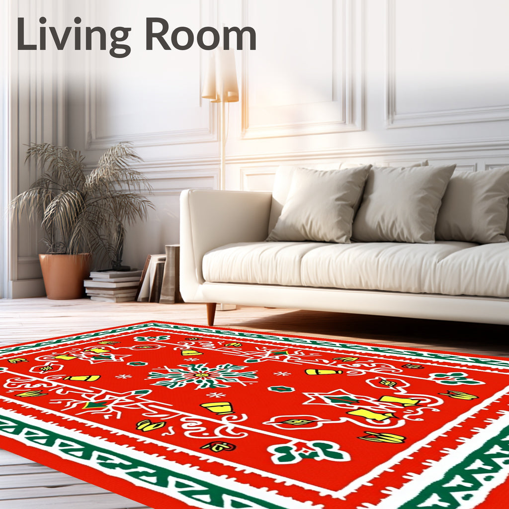 Vibrant Red Festive Floral Medallion Rug