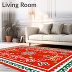 Vibrant Red Festive Floral Medallion Rug