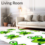 Playful Green Cartoon Frogs Repeating Rug