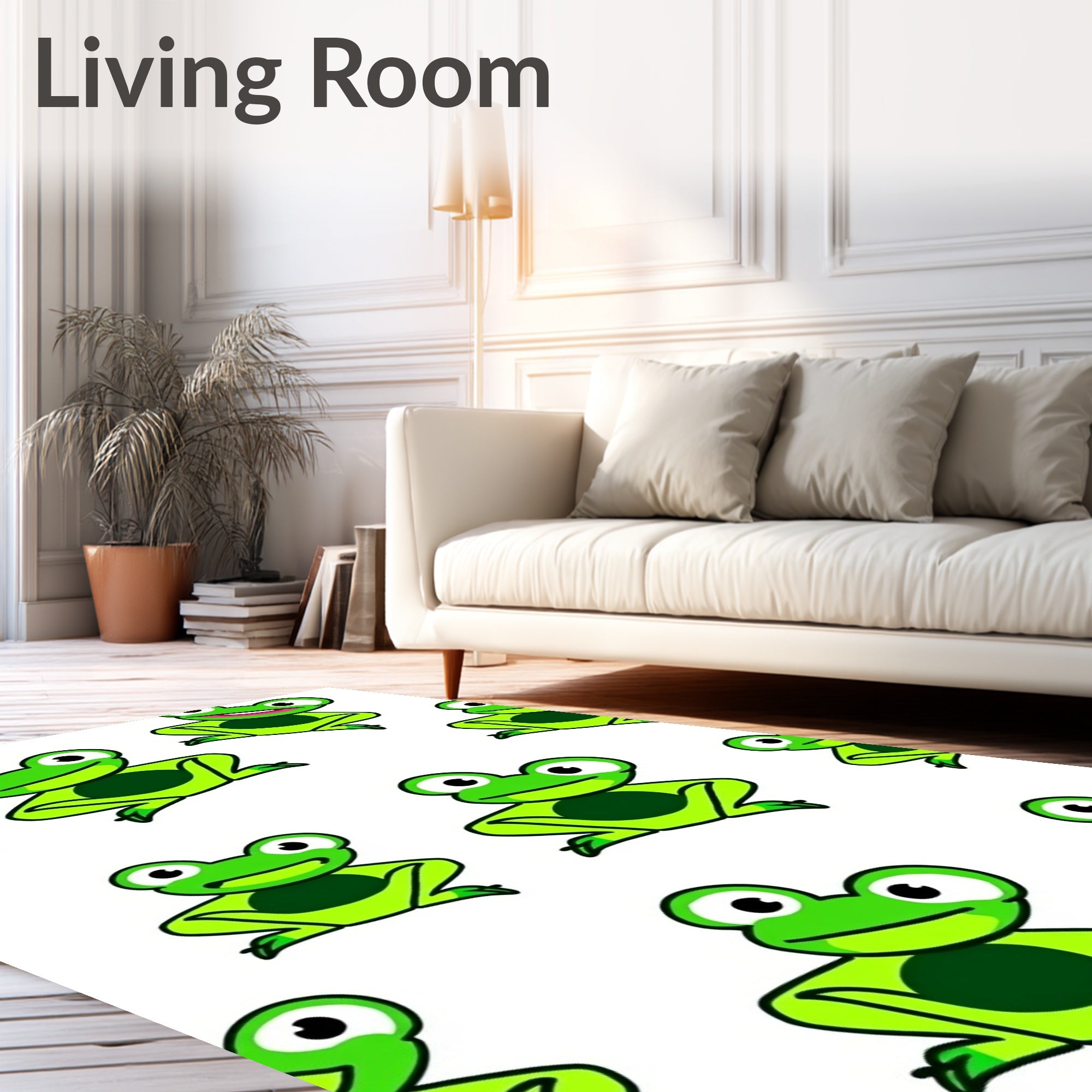 Playful Green Cartoon Frogs Repeating Rug