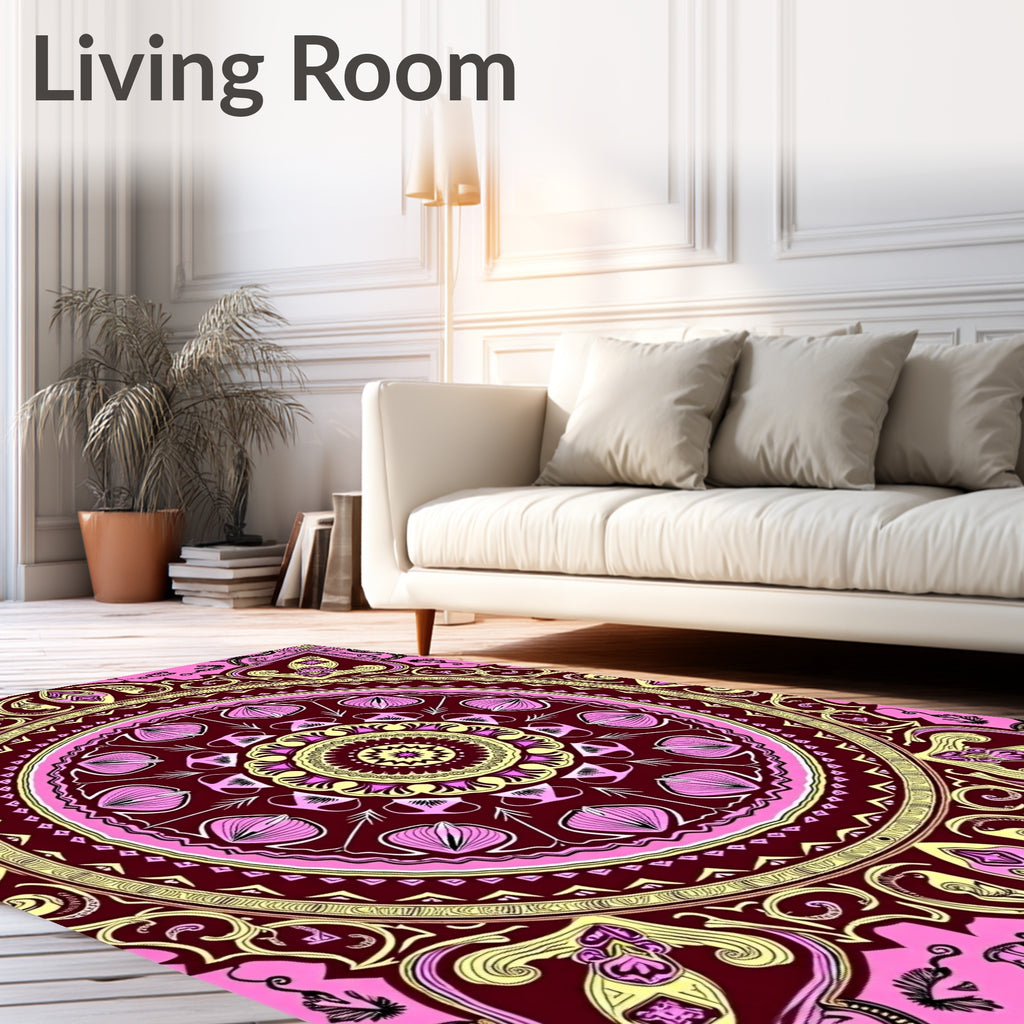 Vibrant Pink Yellow Medallion Mandala Rug