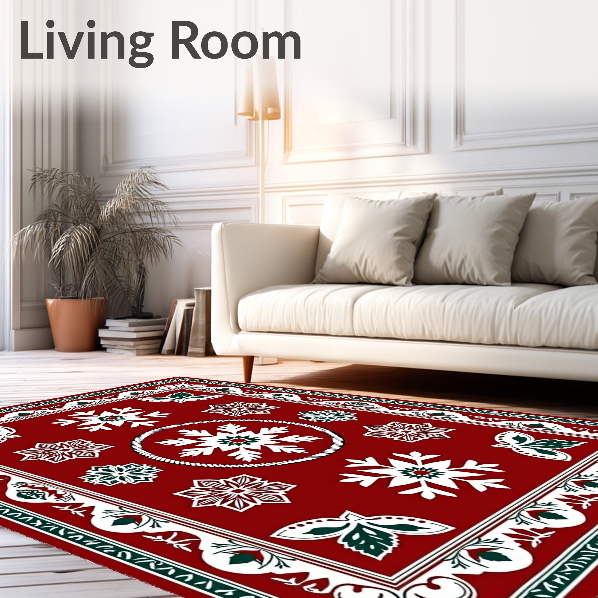 Red Snowflake Floral Medallion Rug