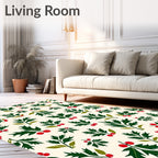 Green Holly Berries Festive Scatter Rug