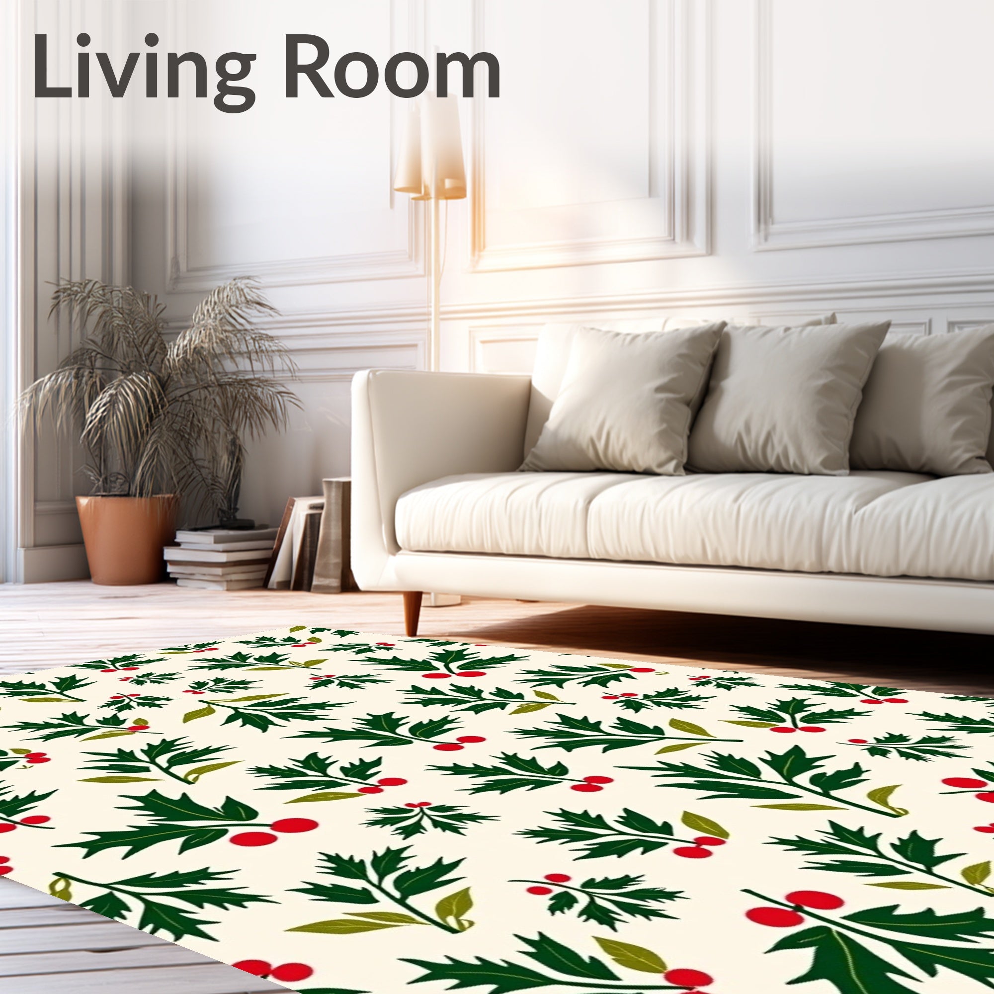 Green Holly Berries Festive Scatter Rug