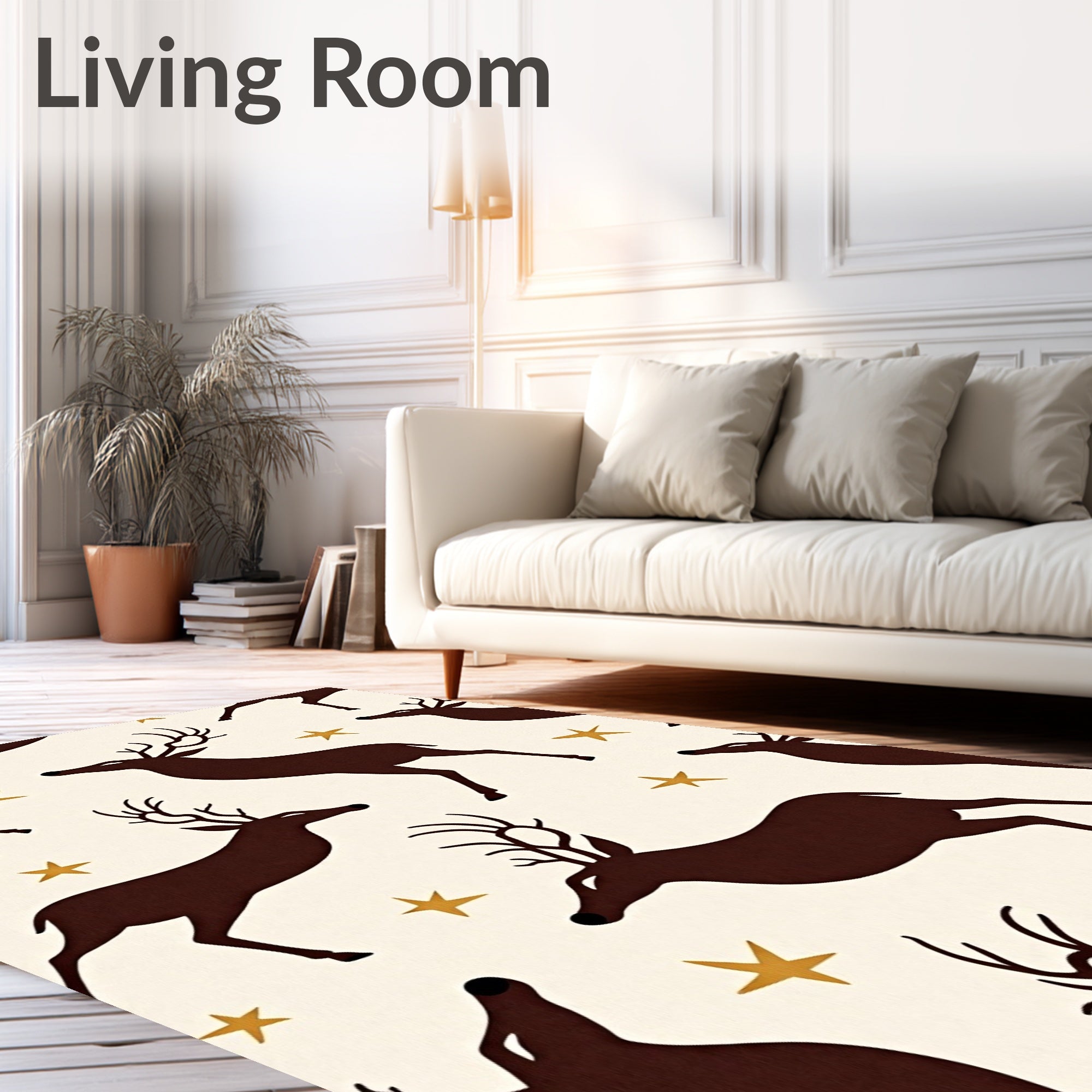 Brown Deer and Gold Stars Meadow Rug