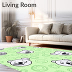 Sweet Bear Faces Green Circles Rug