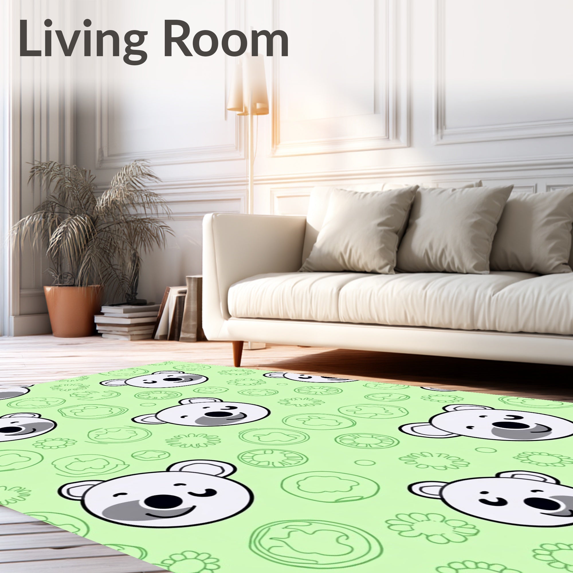 Sweet Bear Faces Green Circles Rug