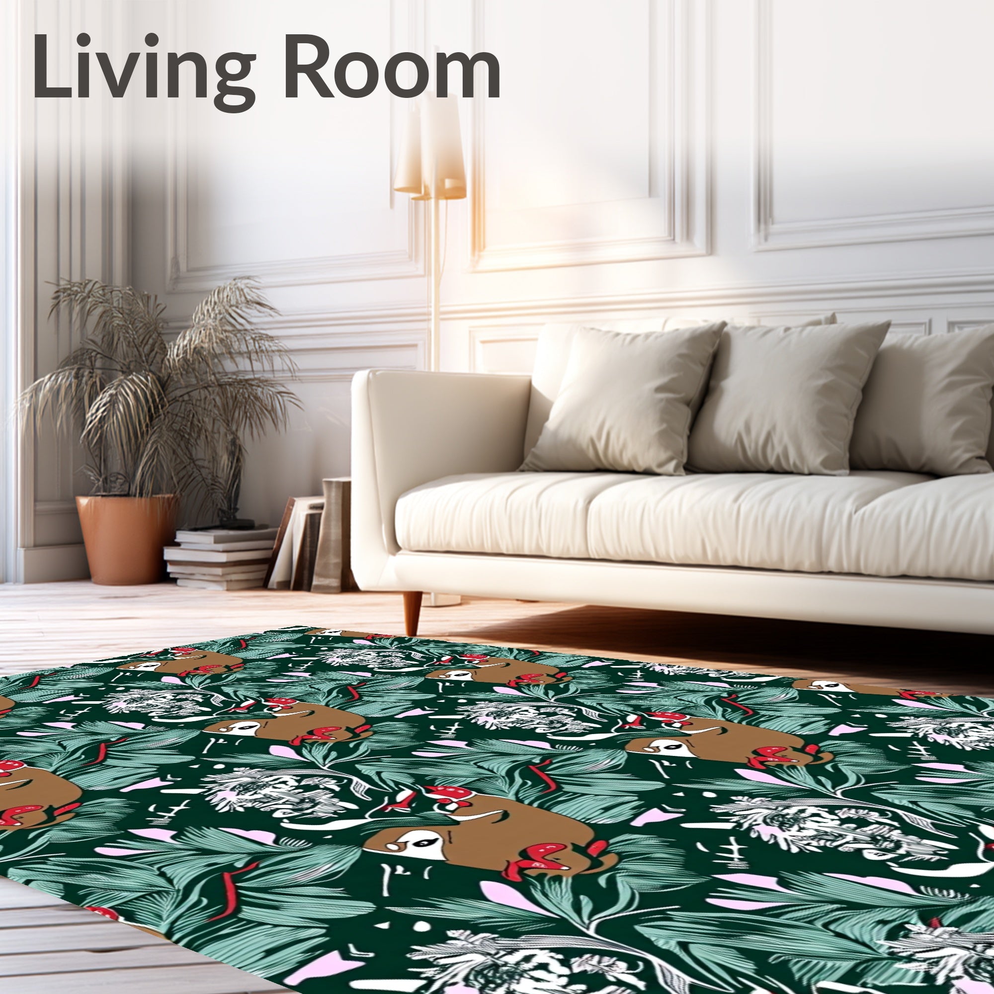 Whimsical Brown Sloth Tropical Jungle Rug