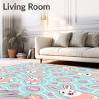 Cute Pink Bunny Blue Easter Eggs Rug