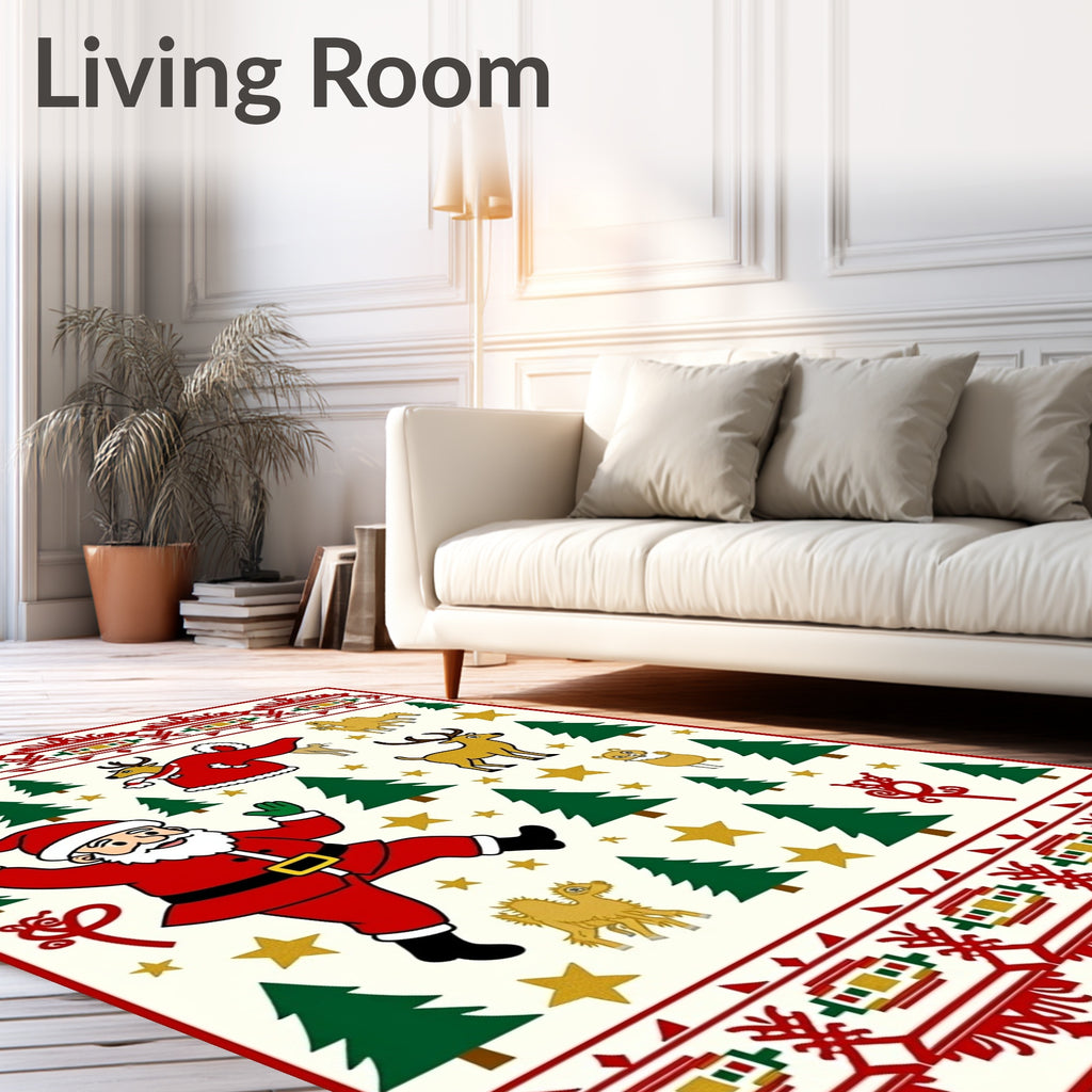 Christmas Santa Claus Reindeer Forest Border Rug