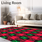 Red Green Crosshatch Plaid Checkered Rug