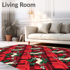 Red Festive Plaid Reindeer Holly Rug