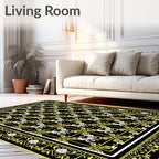 Black Yellow Floral Motif Rug