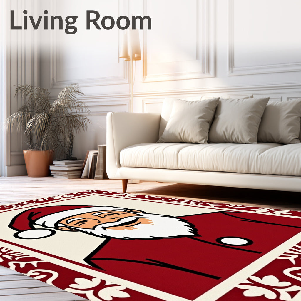 Festive Red Santa Portrait Border Rug