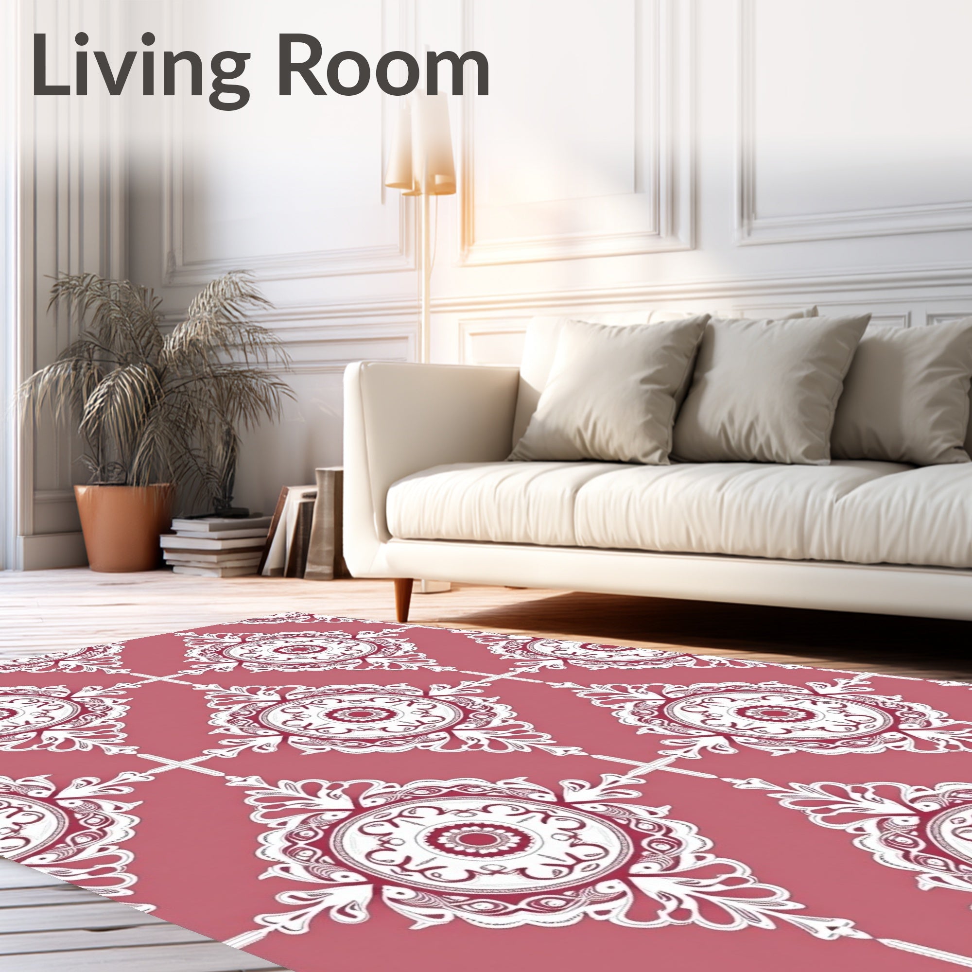 Crimson White Intricate Medallion Repeat Rug