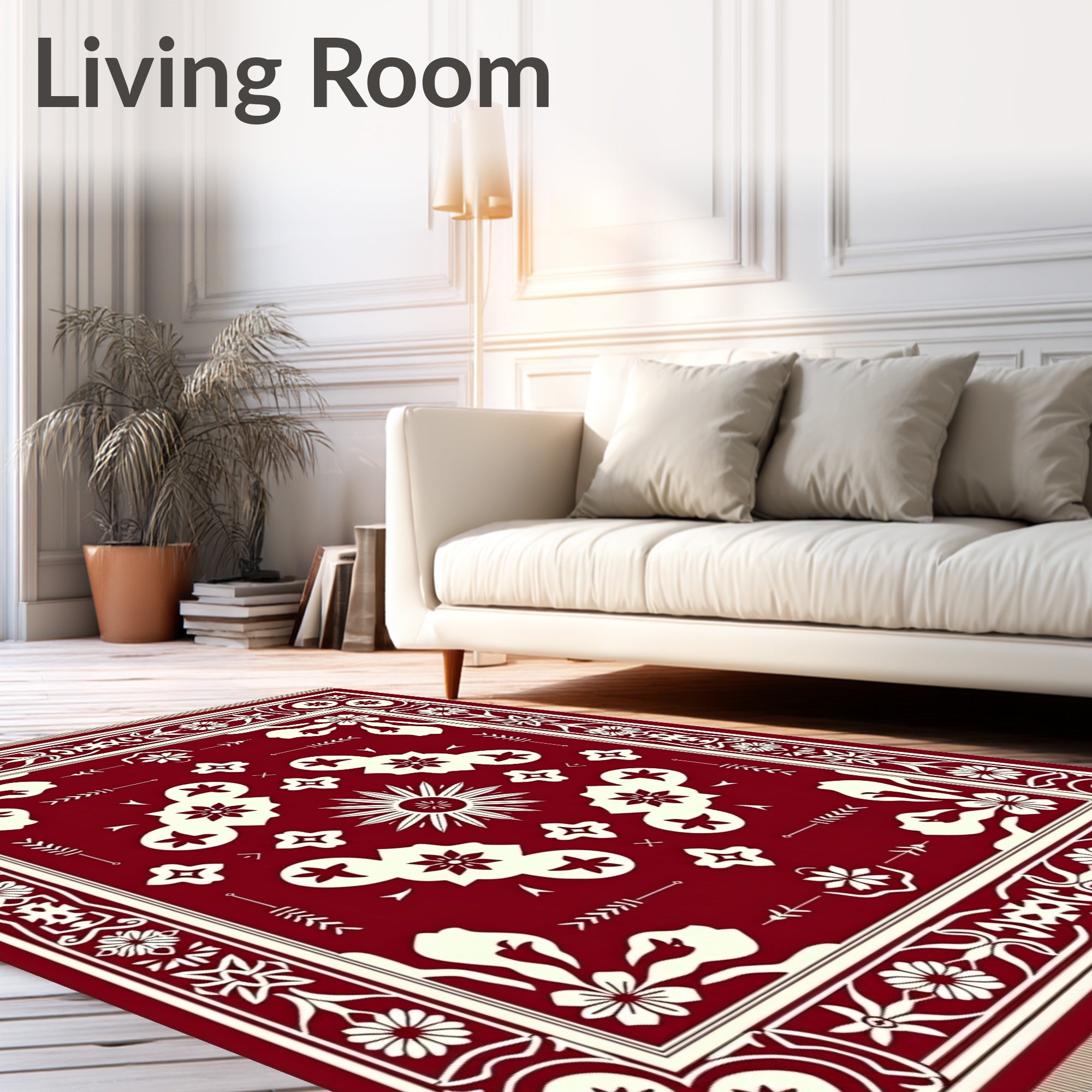 Crimson Ivory Floral Sunburst Rug
