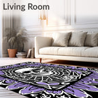 Black White Purple Skull Floral Frame Rug