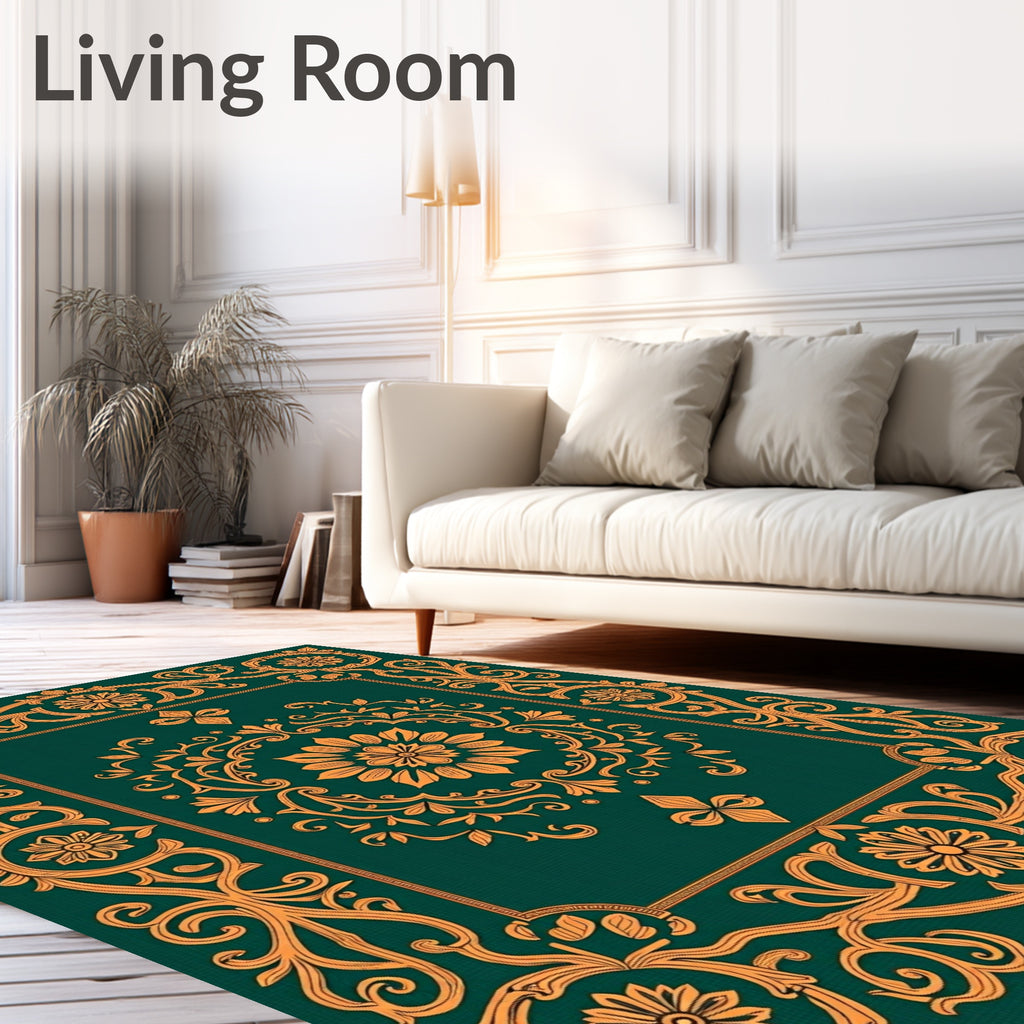 Ornate Emerald Floral Medallion Rug